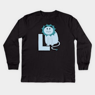 L is for Lion - Blue L Initial Kids Long Sleeve T-Shirt